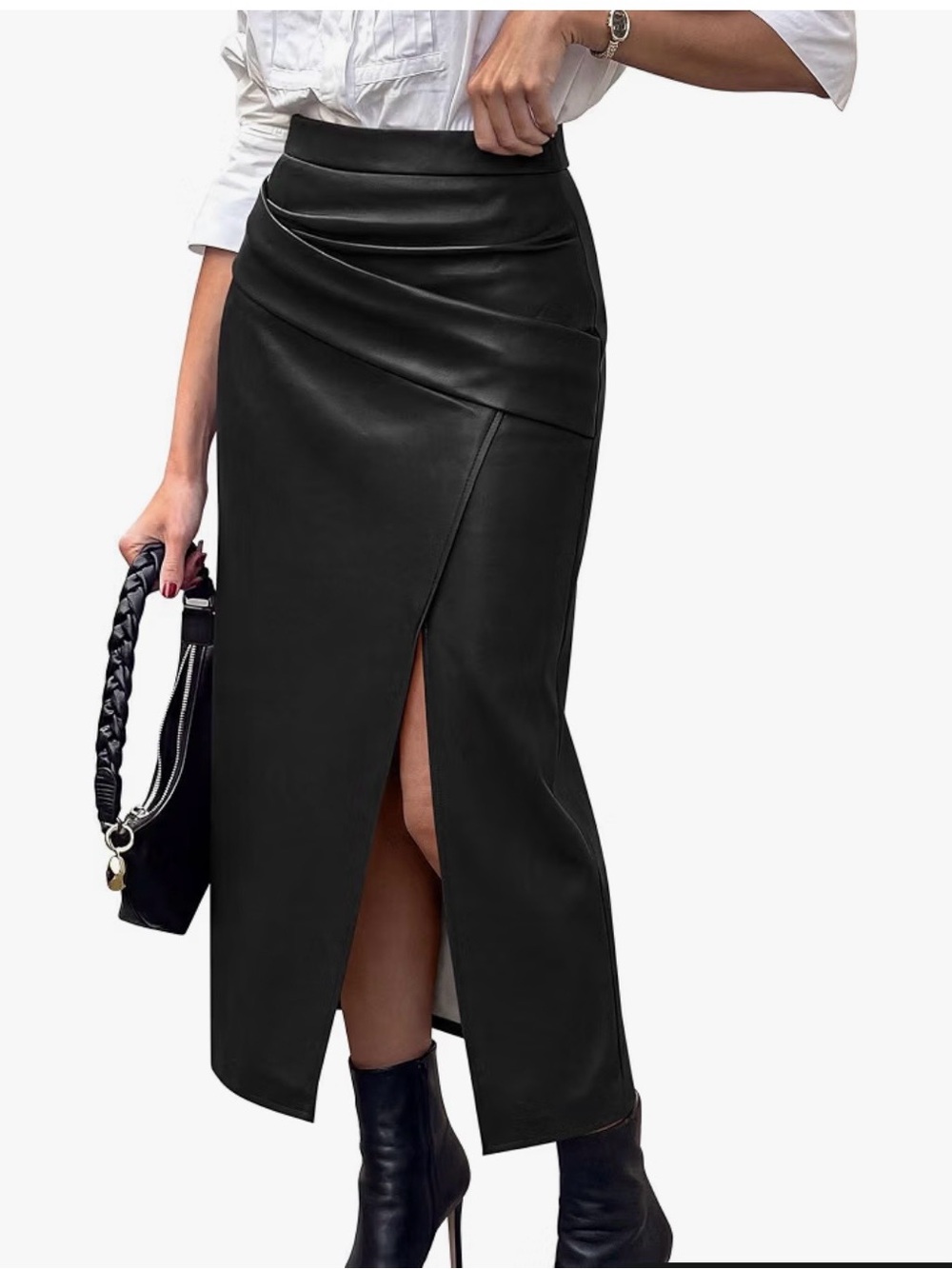Faux leather midi skirt